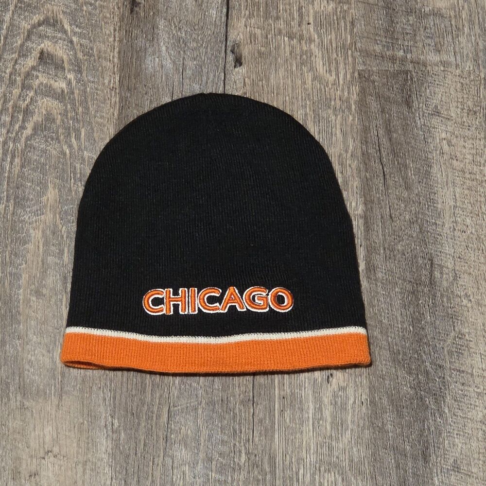 Chicago Uncuffed Knit Skull Cap Knitted Acrylic Color of the Bears Blk Ornge OS